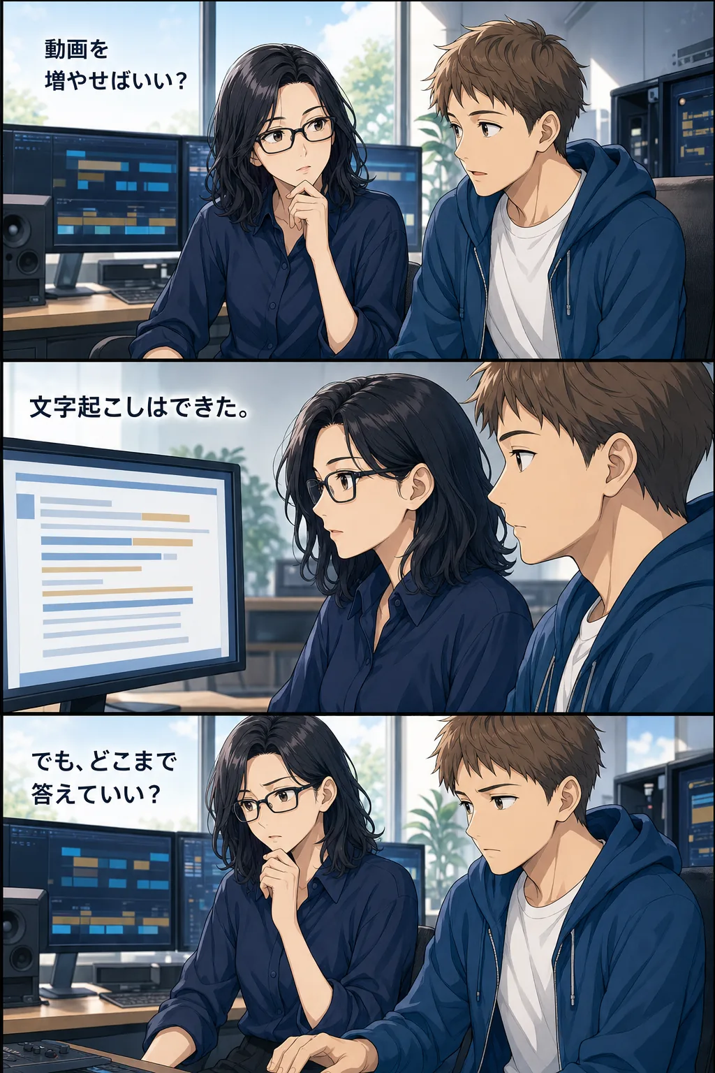 動画を増やすことや文字起こしだけでは回答範囲が決められない場面